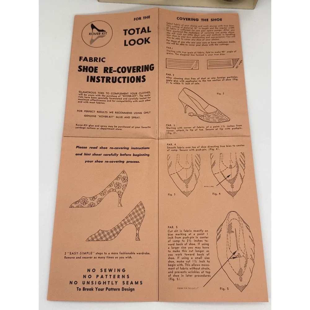 Vintage 1965‎ Kover-Kit Fabric Shoe Re-Covering Kit DIY Fashion Mid-Century Pink